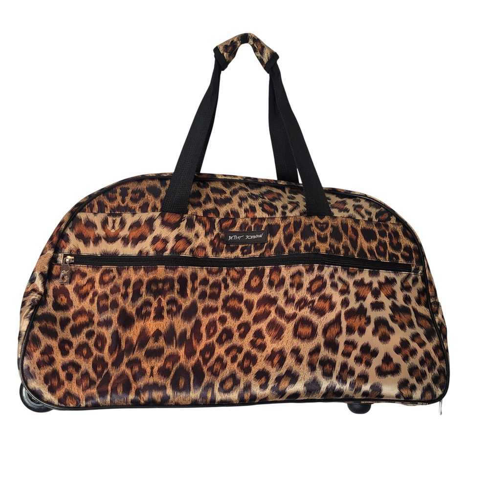 Betsey Johnson Leopard Print Rolling Duffel Bag Carry On Luggage Weekender